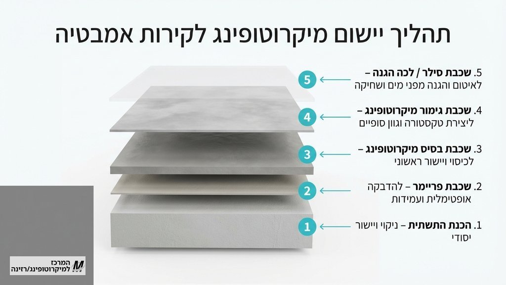 נוצר על ידי מודל בינה מלאכותית Gemini Pro יישום מיקרוטופינג חדר רחצה בגוון אפור בטון על גבי קירות ורצפה